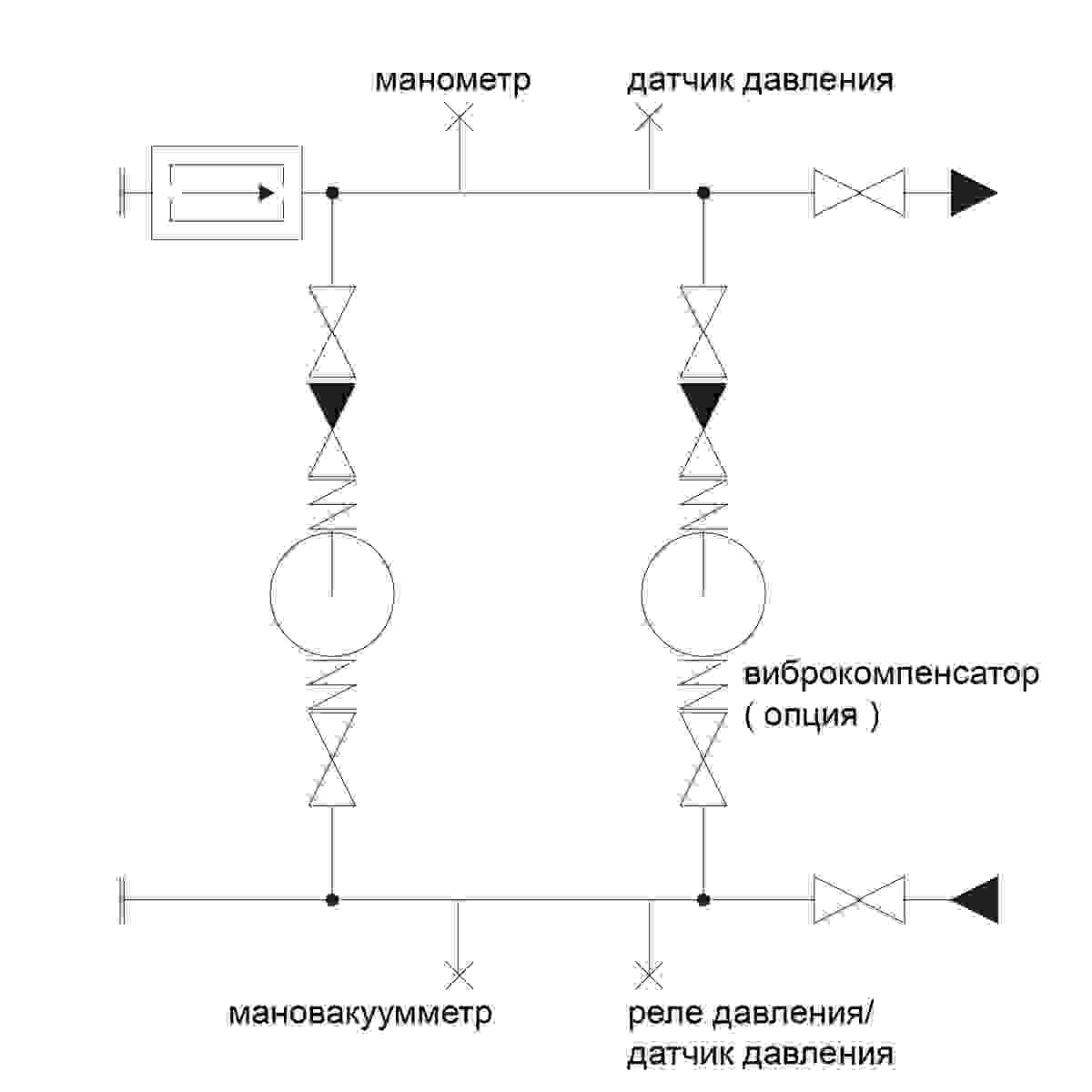 Чертеж внутренней обвязки быстровозводимой насосной станции с 2-мя насосами